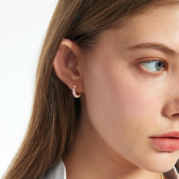 14k Gold Plated Chunky Huggies Earring for Women with Sterling Silver Post,Trend - Picture 2 of 7